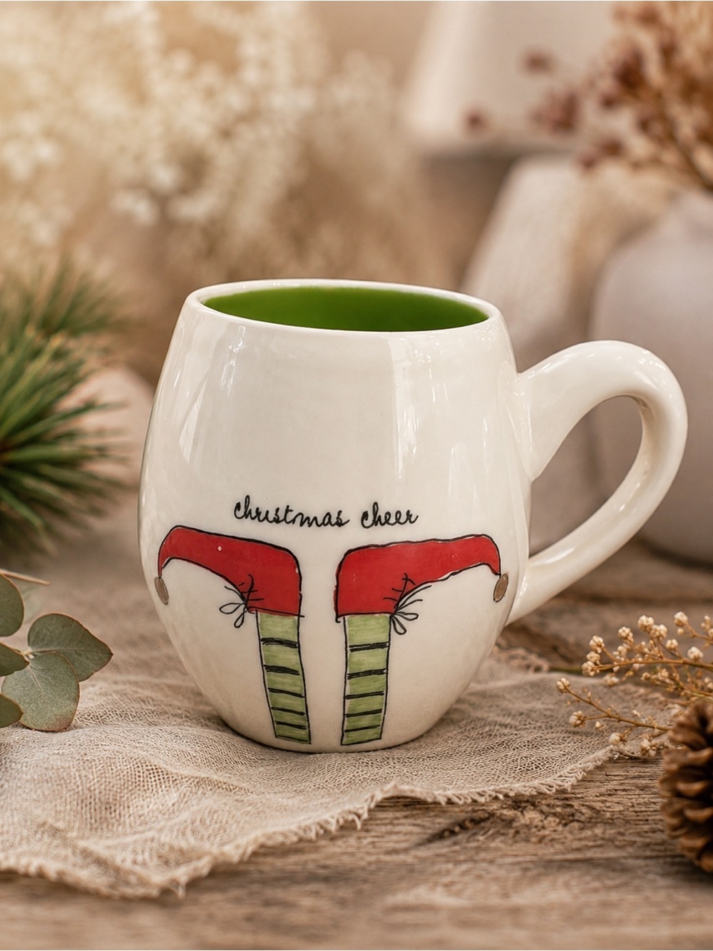 Rae Dunn Mug “Christmas Cheer” ‎Elf Feet Holiday Coffee Cup Christmas Decor